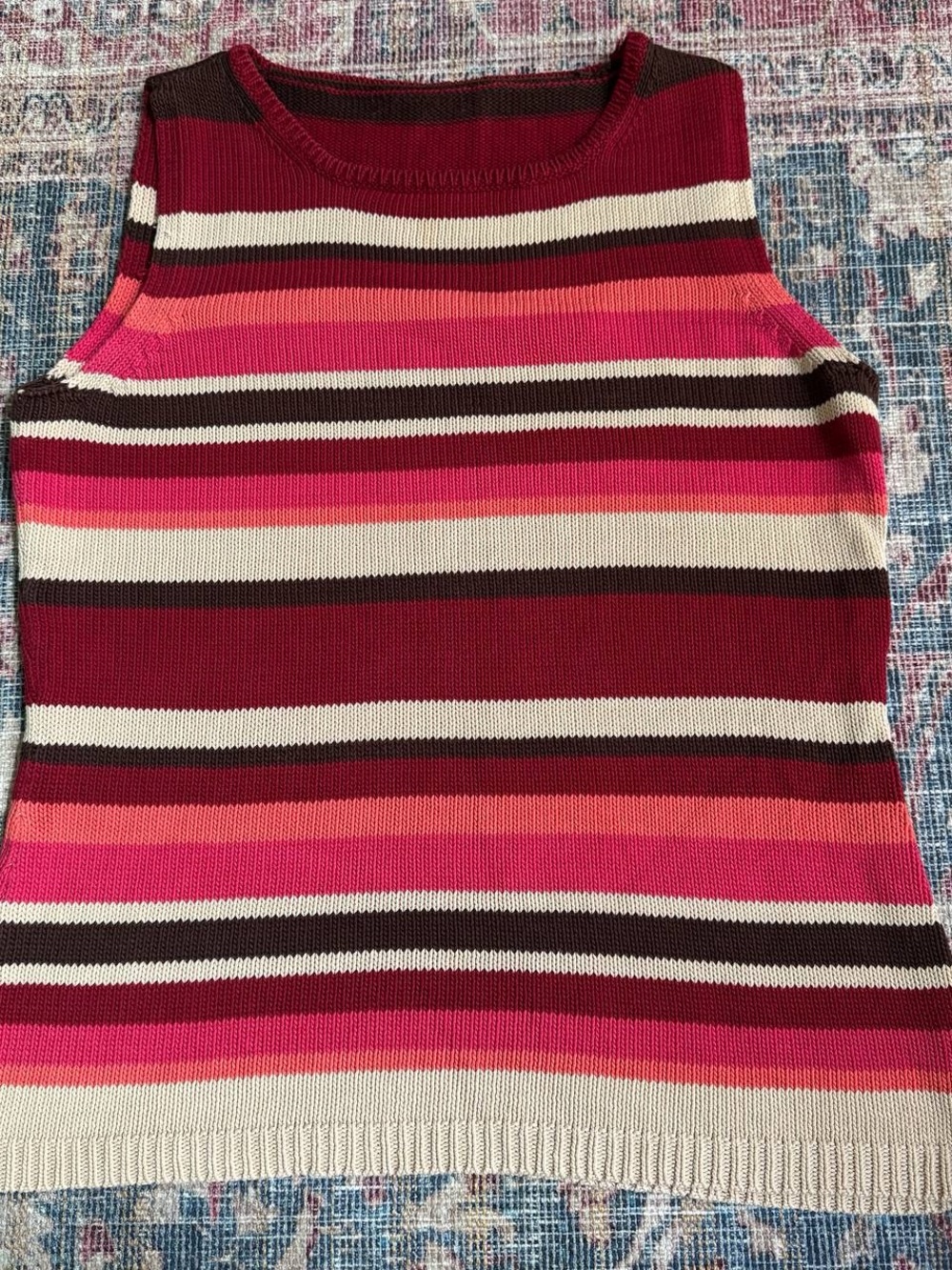 Striped Sleeveless Knit Top - Pink & Cream
